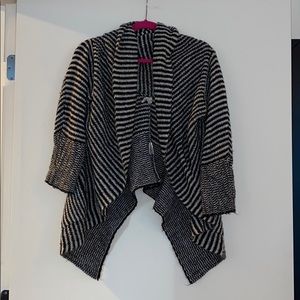 Slouchy black and white striped cowl neck sweater